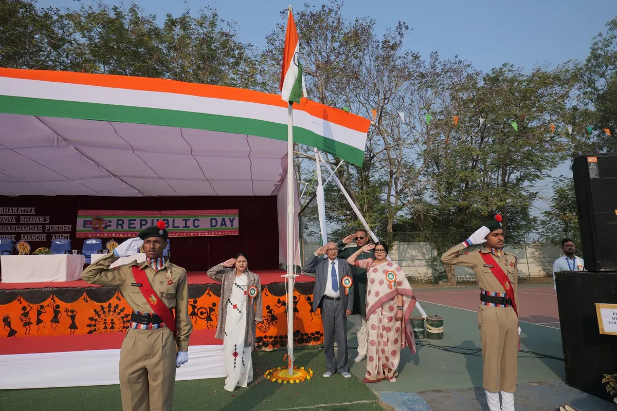 NCC cadets and officials at Republic Day ceremony, Bhavan's BVM SKN