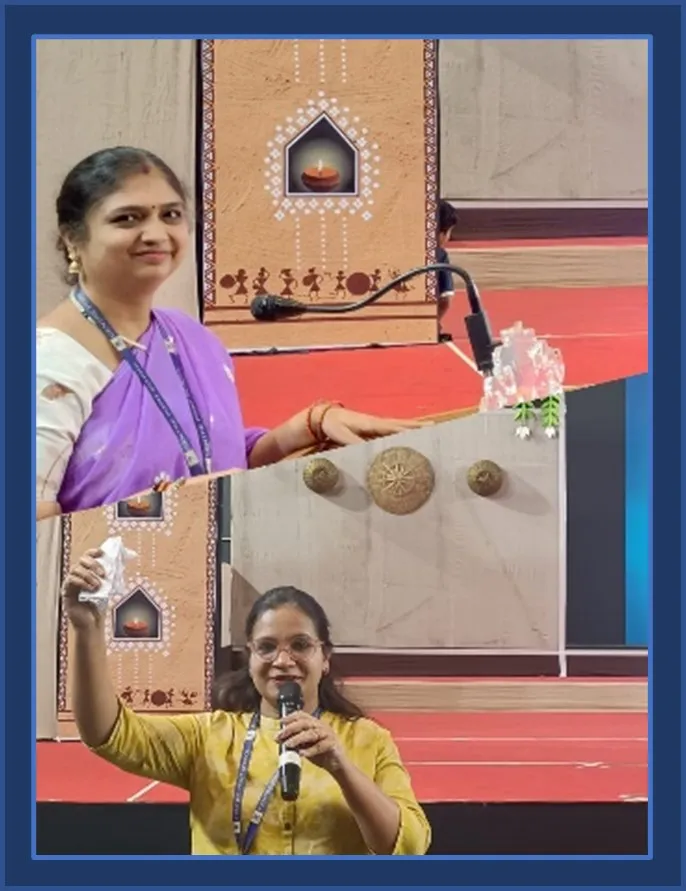 CPS (Katol Road) stress management session: women on stage at blessing ceremony