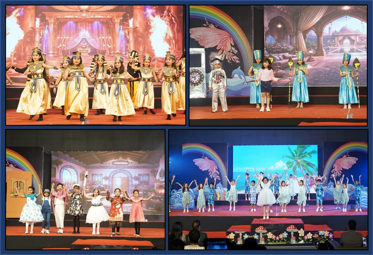 CPS (Katol Road) students in colorful costumes performing on stage