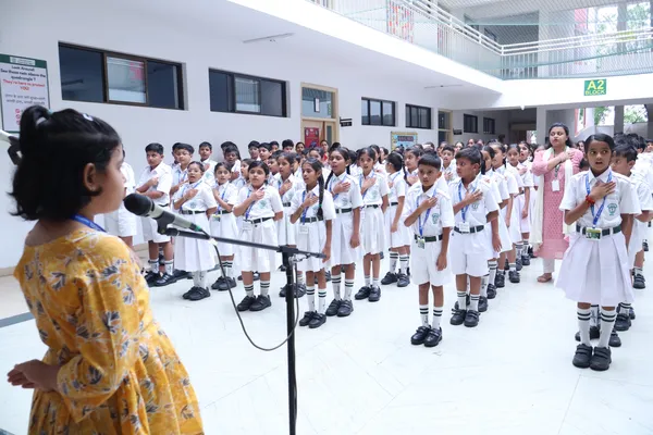 DPS (Kamptee Road) students in assembly during a morning session on teamwork